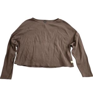 Vuori Womens Slouchy Brown Long Sleeve Top Size XS Oversized Fit Crop Lenght
